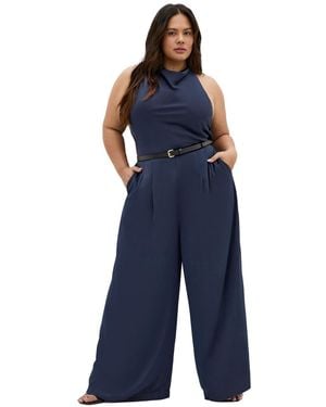 City Chic Clara Halter Wide Leg Jumpsuit - Blue