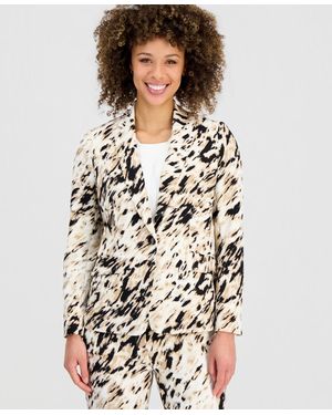Kasper Animal-print One-button Blazer - White