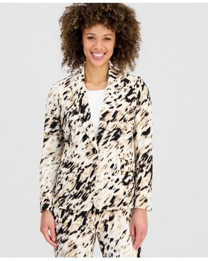 Kasper Animal-print One-button Blazer - White