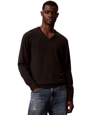 Calvin Klein Merino Wool Classic-fit V-neck Sweater - Black