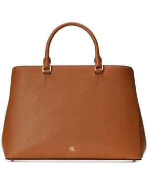 Ralph Lauren Crosshatch Leather Large Hanna Satchel - Blue