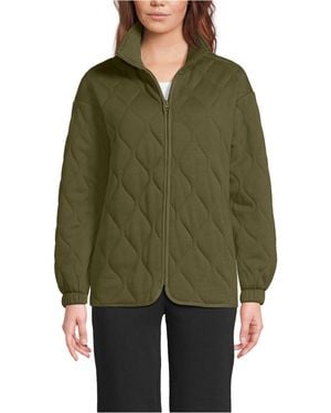 Lands' End Raindefense Serious Sweats Quilted Full Zip Jacket - Green