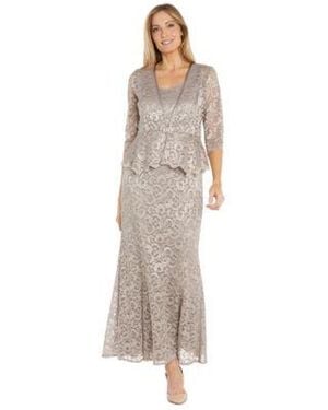R & M Richards R M Richards 2 Piece Metallic Lace Gown Jacket Set - Multicolor