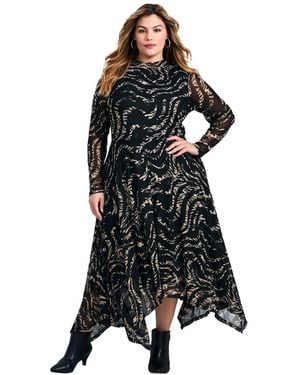 Avenue Plus Size Mere Mesh Printed High Neck Dress - Black