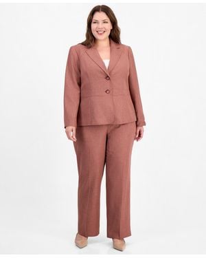 Le Suit Plus Size Houndstooth Wide-leg Jacket And Pants - Red