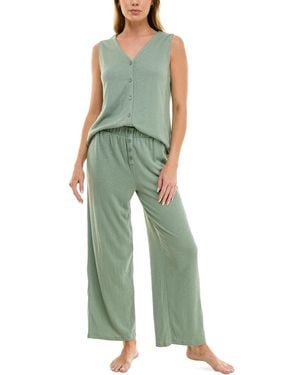 Roudelain Tank & Wide-leg Pant Pajama Set - Green