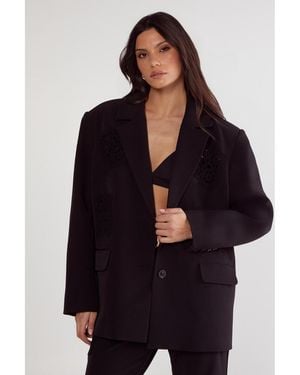 Nasty Gal Tailored Crochet Insert Oversized Blazer - Blue