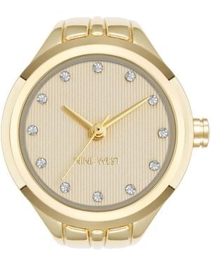 Nine West Quartz Metal Alloy Crystal Accented Dial Ring Watch - Metallic
