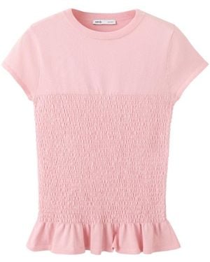 Mango Flying Honeycomb Jersey Short-sleeve Peplum Sweater - Pink