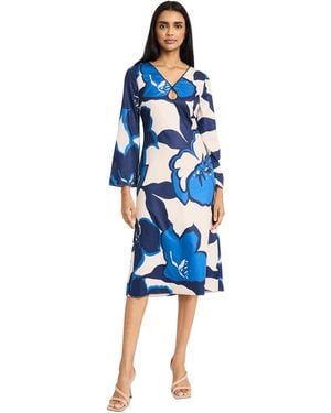 Donna Morgan Printed Long-sleeve Midi Dress - Blue
