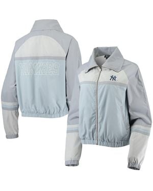 The Wild Collective New York Yankees Colorblock Track Raglan Full-zip Jacket - Blue
