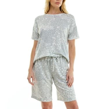 Roudelain Short-sleeve Drop Shoulders Top & Shorts - Blue