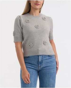 Ellen Tracy Short Sleeve Sweater - Gray