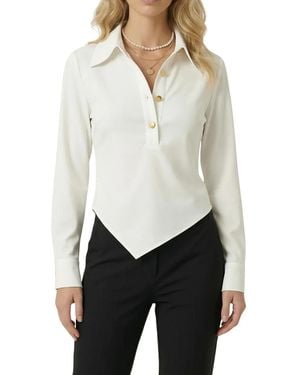 Modenaire Collared Button-front Asymmetrical-hem Blouse - White