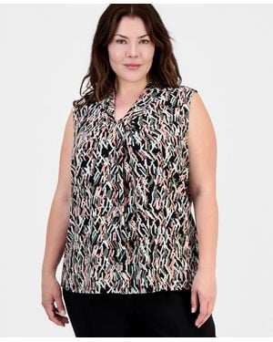Kasper Plus Size Printed Knot-neck Sleeveless Top - Multicolor
