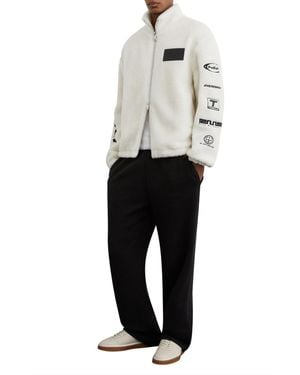 Reiss Nylo Logo Embroidered Fleece Jacket - White