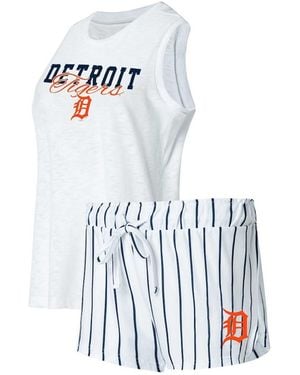 Concepts Sport Detroit Tigers Reel Pinstripe Tank Top And Shorts Sleep Set - White