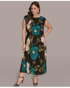 Donna Karan Plus Size Chiffon Midi Dress - Green