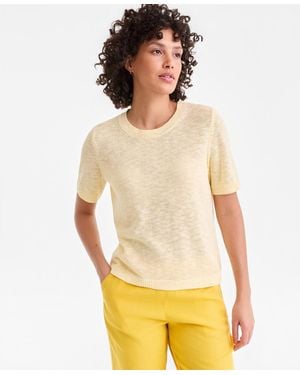 Charter Club Linen Blend Textured Crewneck Short-sleeve Sweater - Yellow