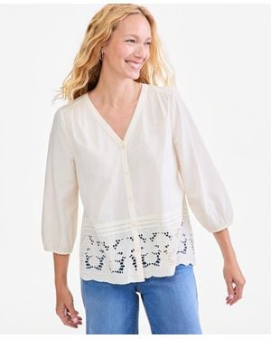 Style & Co. Eyelet Scalloped-hem Blouse - White