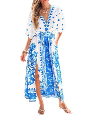 CUPSHE Riviera Stroll Ornate Maxi Beach Dress - Blue
