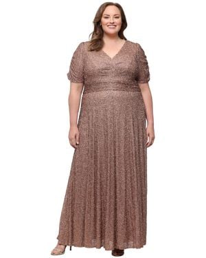 Alex Evenings Plus Size Sequin A-line V-neck Dress - Brown