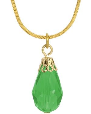 2028 Silver Tone Teardrop Bead Necklace - Green