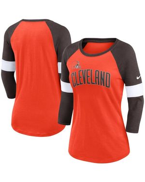 Nike Cleveland Browns Heathered Orange And Brown Football Pride Slub 3/4 Raglan Sleeve T-shirt