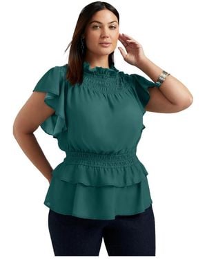 June + Vie June + Vie June + Vie Mockneck Ruffle Blouse - Green
