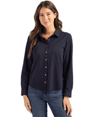Cutter & Buck Advantage Tri-blend Eco Soft Pique Long Sleeve Knitted Button Up - Blue