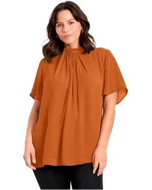 Avenue Plus Size Twist Front Mockneck Flutter Sleeve Blouse - Orange