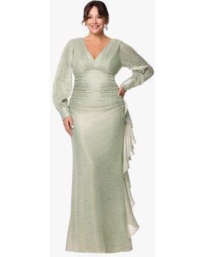 Betsy & Adam Plus Size Long-sleeve V-neck Metallic Dress - Green