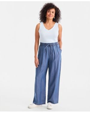 Style & Co. Chambray Pull-on Wide-leg Pants - Blue