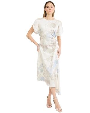 Luxely Asymmetrical Draped Skirt Midi Dress - White