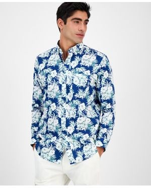 Club Room Regular-fit Stretch Floral Button-down Poplin Shirt - Blue
