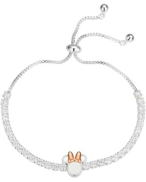 Disney Mother Of Pearl Minnie Mouse Cubic Zirconia Adjustable Bolo Bracelet - White