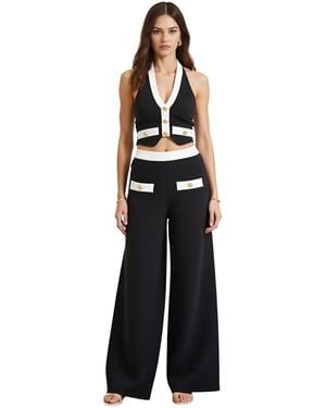 Modenaire Two-piece Halter Crop Top And Wide-leg Pant Set - Black