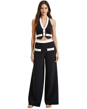 Modenaire Two-piece Halter Crop Top And Wide-leg Pant Set - Black
