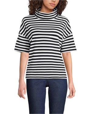 Lands' End Elbow Sleeve Supima Cotton Relaxed Turtleneck - Black