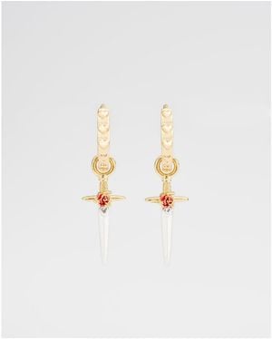 Fable England Rose And dagger huggie Earrings - White