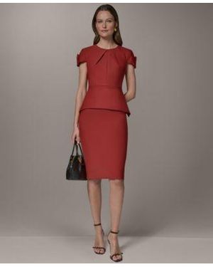 Donna Karan Crewneck Peplum Top Pencil Midi Skirt - Red