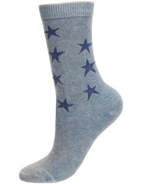 Memoi Acid Wash Star Cotton Blend Crew Socks - Blue