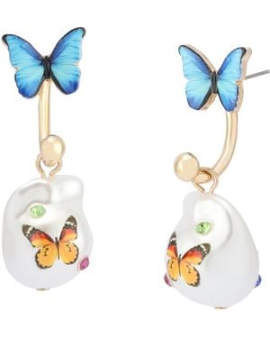 Betsey Johnson Faux Stone Backyard Butterfly Barbell Earrings - Blue