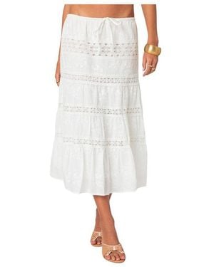 Edikted Tiered Cotton Lace Midi Skirt - White