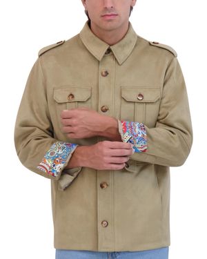Robert Graham Faux Suede Utility Overshirt Jacket - Natural