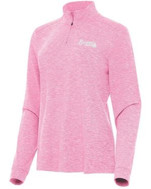 Antigua Atlanta Braves Mentor Lightweight Mock Neck Quarter-zip - Pink