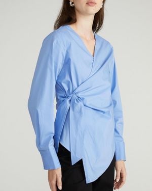 UNIVERSAL STANDARD Plus Size Stretch Poplin Wrap Shirt - Blue