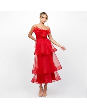Bariano Mae Tie Ruffle Midi - Red