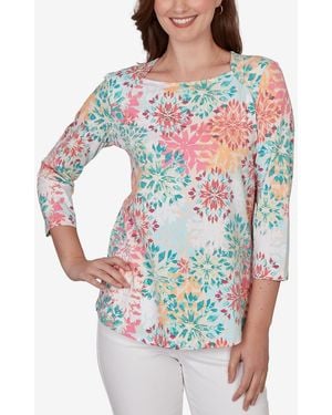 Ruby Rd. Petite Floral Medallion Knit Top - Blue