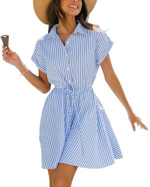 CUPSHE Can You Tell Striped Mini Beach Dress - Blue